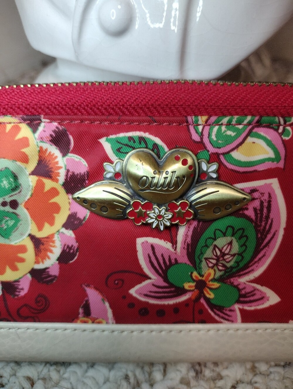 Vintage Oilily Red Multi Floral Zoey Zip Around Wallet - Picture 2 of 10